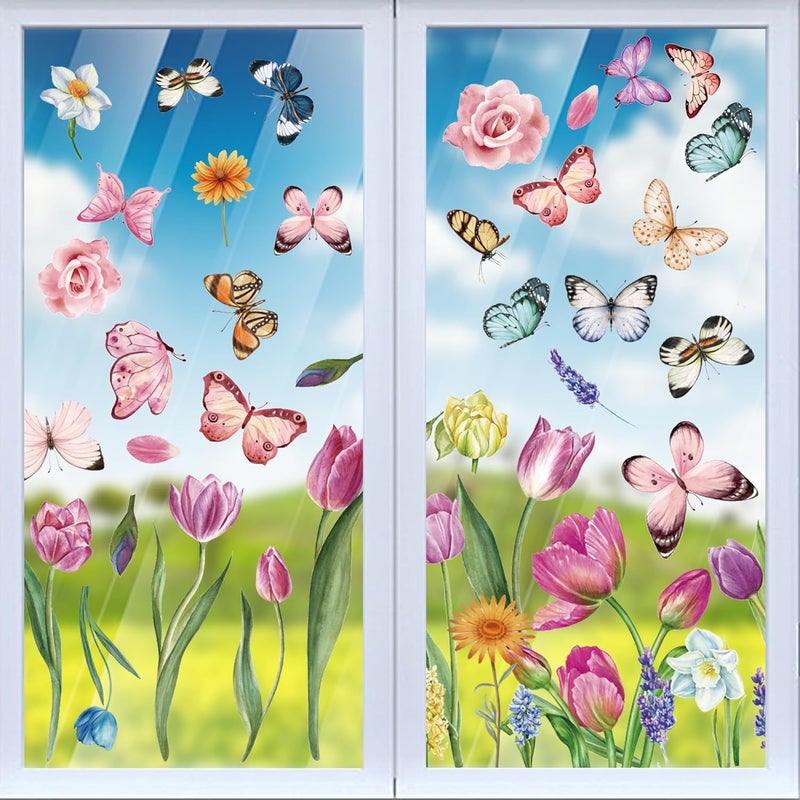 i-Beeboo Spring Flower Window clings Decorations Window Decals Stickers for Office Home - Image 1